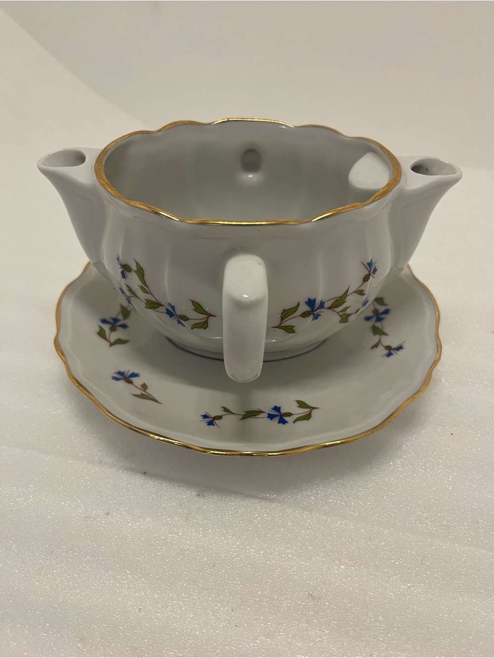 L Lourioux Berry Haute Double Spout Gravy Boat & Saucer Creation Made in France